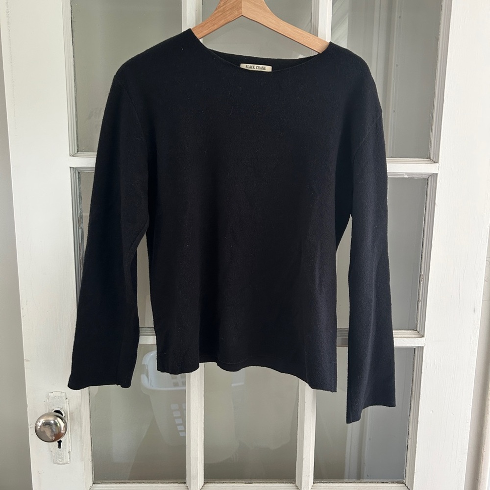 Black Crane long sleeve wool t